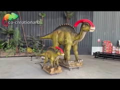 Simulazione di dinosauri animatronici personalizzati Parasaurolophus con bambino per l'attrazione