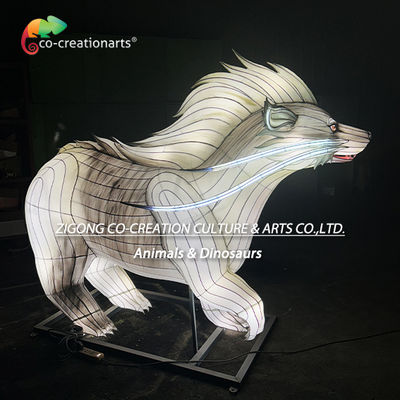 Scultura Lanterna Futuristica di Tasso Bianco con Cresta Mohawk a LED e Coda di Drago
