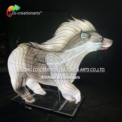 Scultura Lanterna Futuristica di Tasso Bianco con Cresta Mohawk a LED e Coda di Drago